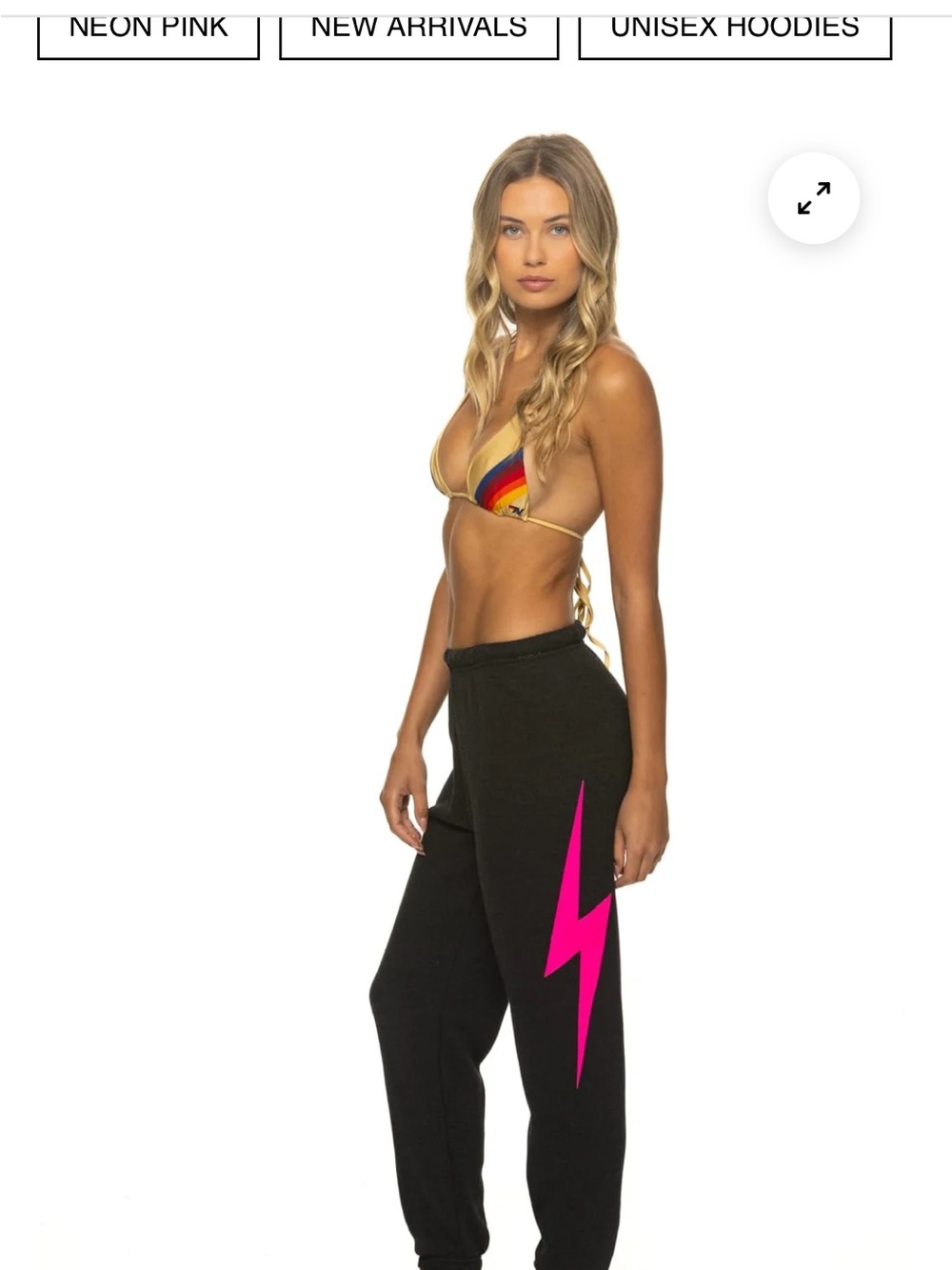 Aviator Nation Black Joggers with Neon Pink Lightning Bolt